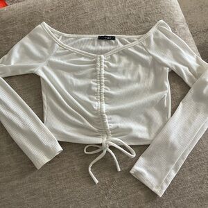 Papermoon Off-White Ruched Long Sleeve Top